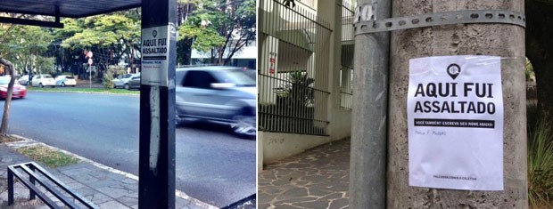 Pontos de ônibus e postes com cartazes colados em Porto Alegre (Foto: Arquivo Pessoal)