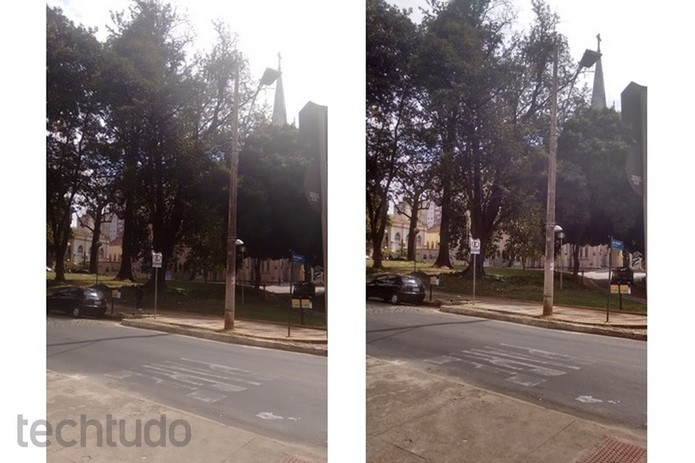 Plano aberto fotografado sem HDR, à esquerda, e com HDR, à direita (Foto: Raquel Freire/TechTudo) Plano aberto fotografado sem HDR, à esquerda, e com HDR, à direita (Foto: Raquel Freire/TechTudo)