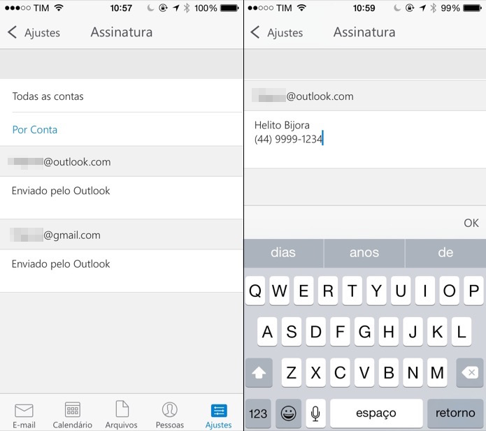 Alterando assinatura do Outlook para iOS (Foto: Reprodução/Helito Bijora) (Foto: Alterando assinatura do Outlook para iOS (Foto: Reprodução/Helito Bijora) ) Alterando assinatura do Outlook para iOS (Foto: Reprodução/Helito Bijora) (Foto: Alterando assinatura do Outlook para iOS (Foto: Reprodução/Helito Bijora) )