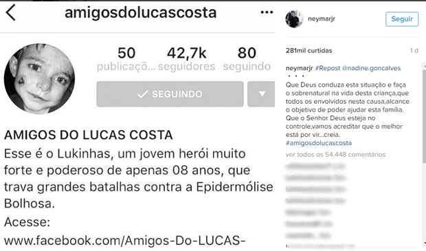 Jogador Neymar compartilhou campanha e pediu doações (Foto: Reprodução/Instagram)