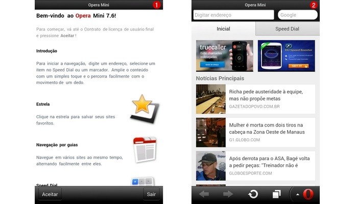 Telas iniciais do Opera Mini para Android (Foto: Reprodução/ Raquel Freire)
