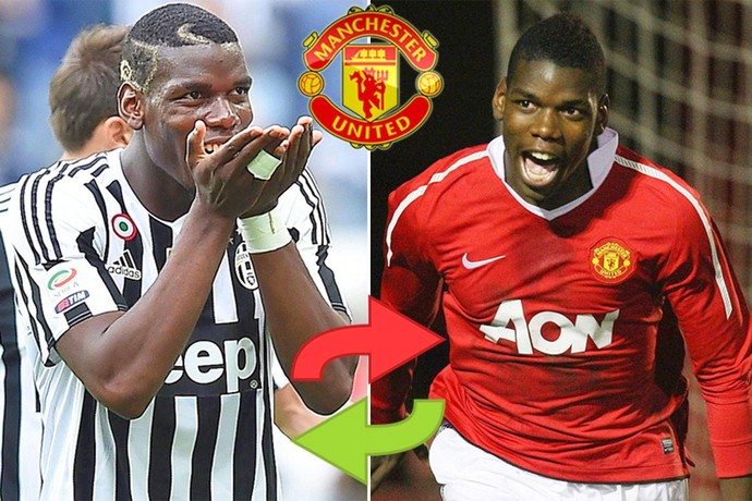Montagem do jornal "The Sun" com Pogba vestindo a camisa do Manchester United  (Foto: Reprodução do site do jornal The Sun)