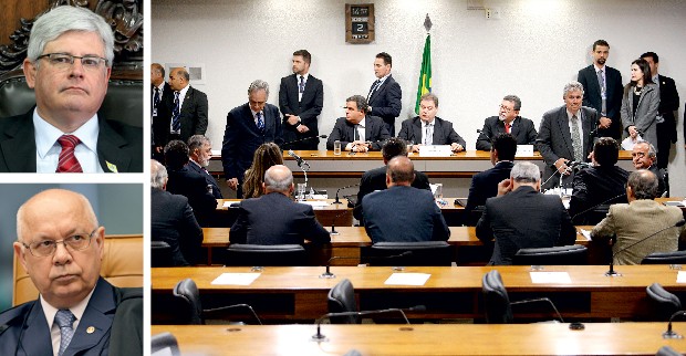 EM BRASÍLIA O procurador Rodrigo Janot (no alto), o ministro Teori Zavascki (à esq.) e o plenário da CPMI. Zavascki ordenou a soltura de Duque na semana passada (Foto: Dida Sampaio/Estadão Conteúdo (2) e Ag. Seando) EM BRASÍLIA O procurador Rodrigo Janot (no alto), o ministro Teori Zavascki (à esq.) e o plenário da CPMI. Zavascki ordenou a soltura de Duque na semana passada (Foto: Dida Sampaio/Estadão Conteúdo (2) e Ag. Seando)