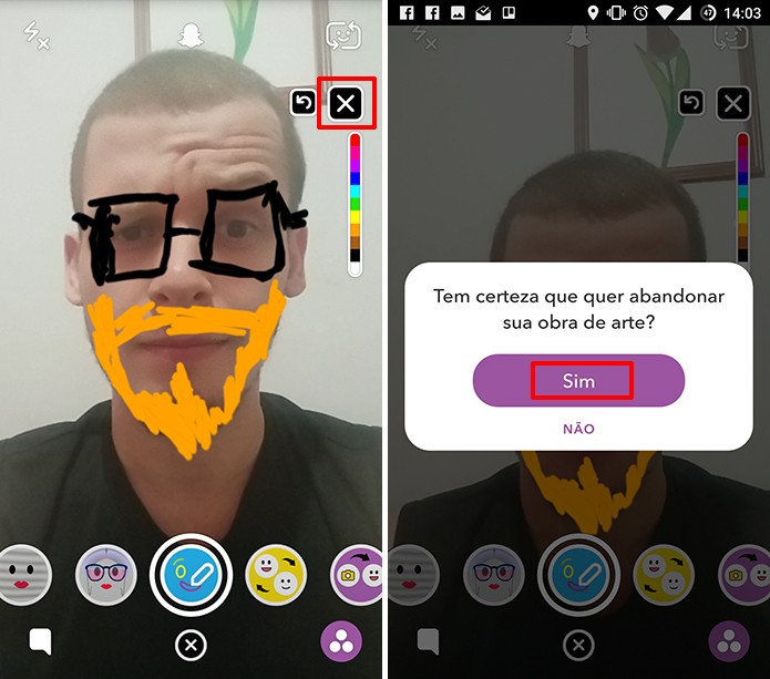 Snapchat tem botão para apagar todo o desenho para caso o usuário não goste do resultado (Foto: Reprodução/Elson de Souza)