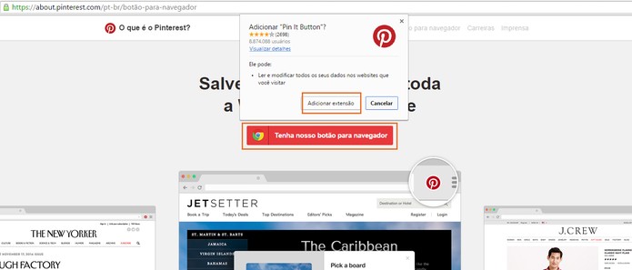 Clique para adicionar o botão de extensão no Chrome (Foto: Reprodução/Barbara Mannara) Clique para adicionar o botão de extensão no Chrome (Foto: Reprodução/Barbara Mannara)