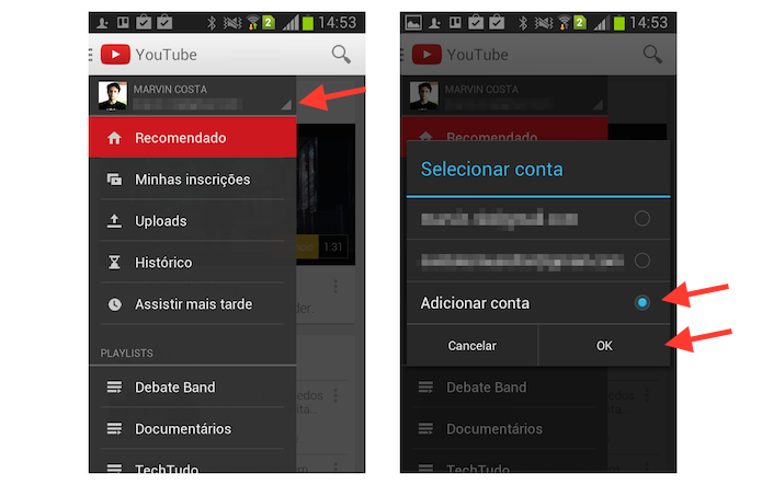 Iniciando processo para criar uma nova conta no YouTube através do aplicativo para Android (Foto: Reprodução/Marvin Costa)
