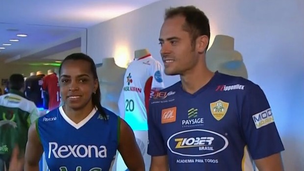 Fofão e Ricardinho participam do lançamento da Superliga (Foto: Reprodução SporTV)