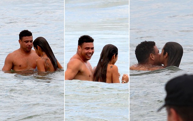 Ronaldo com a namorada na praia (Foto: Wallace Barbosa / AgNews)