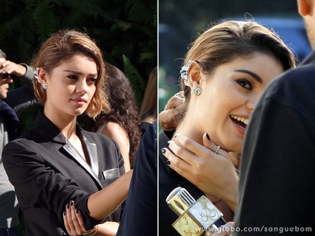 Versátil, o 'ear cuff' compôs um visual perfeito com o tailleur preto de Amora (Foto: Sangue Bom/TV Globo)