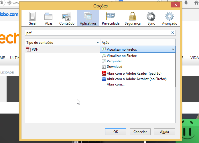 Ações disponíveis para arquivos PDF (Foto: Reprodução/Helito Bijora)