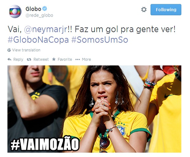 Bruna Marquezine apoiou o namorado Neymar durante os jogos da seleção (Foto: Reprodução/Twitter)