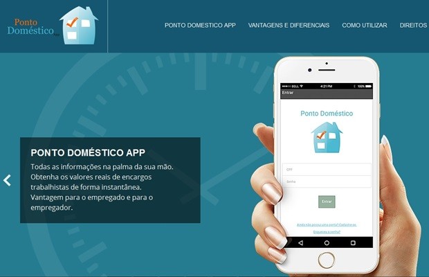 Aplicativo 'Ponto Doméstico' permite controle de expediente de empregados domésticos (Foto: Reprodução/Ponto Doméstico) Aplicativo 'Ponto Doméstico' permite controle de expediente de empregados domésticos (Foto: Reprodução/Ponto Doméstico)