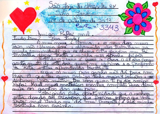 Cosma, de 10 anos, quer ganhar material escolar  (Foto: Divulgação/Correios)