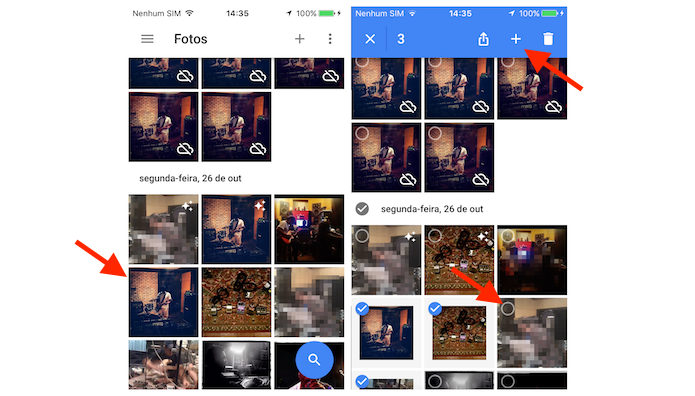Selecionando as imagens que serão utilizadas na colagem do Google Photos para iPhone (Foto: Reprodução/Marvin Costa)