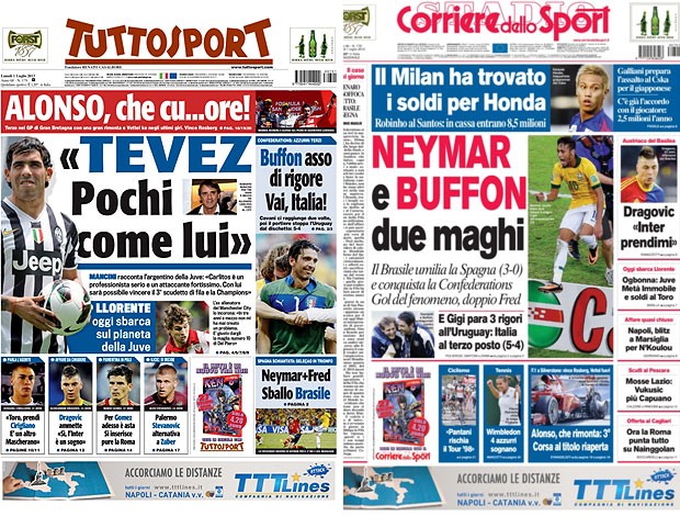 MONTAGEM - JOrnais tuttosport e corriere dello sport (Foto: Reprodução )