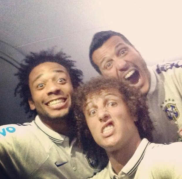 Marcelo, David Luiz e Julio Cesar (Foto: Facebook/Reprodução)