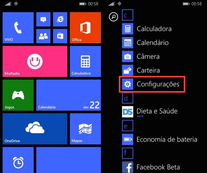 Acesse as configurações do Windows Phone (Foto: Reprodução/Helito Bijora)
