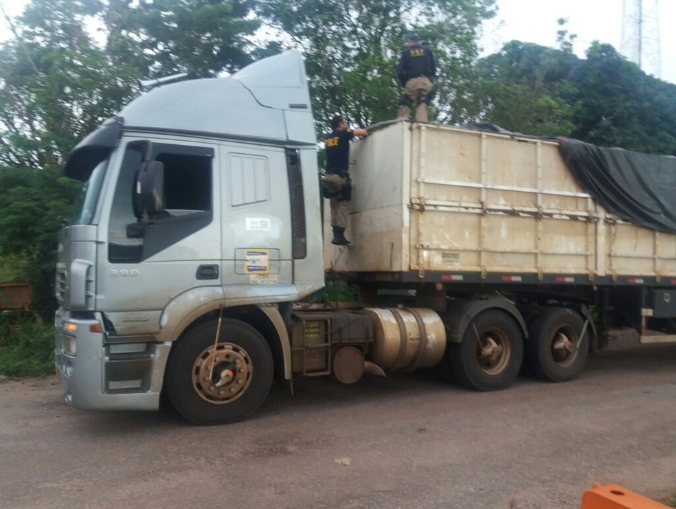 A carreta e a carga foram apreendidas pela PRF (Foto: PRF/Divulgao)