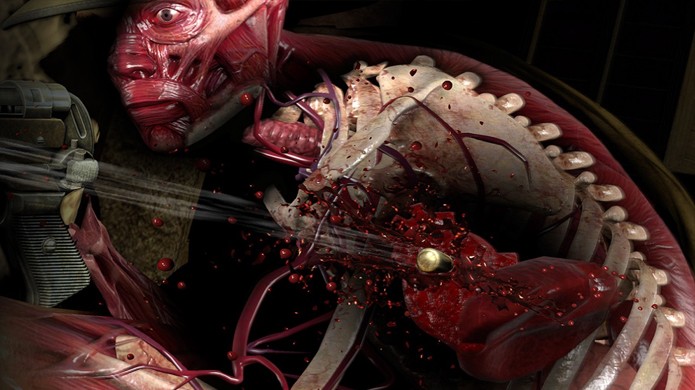 Sniper Elite 3 mostra os violentos danos internos causados por seus tiros através de uma câmera especial de Raios X (Foto: Reprodução/DualShockers)
