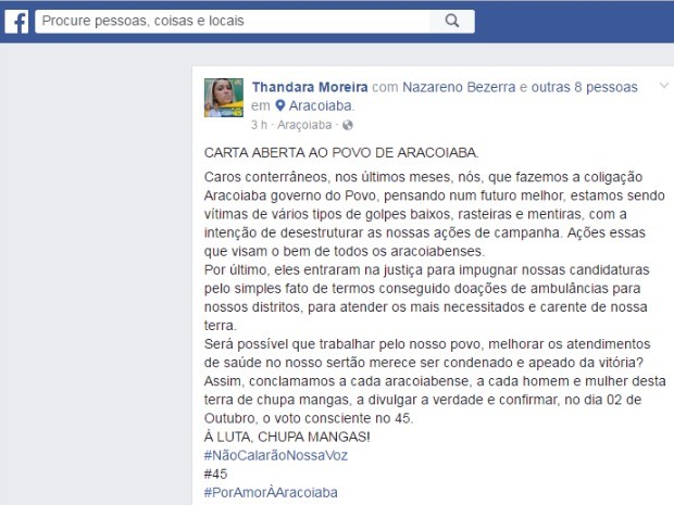 Nas redes sociais, mãe de Wesley Safadão se diz vítima de 'golpe baixo' (Foto: Facebook/Reprodução)