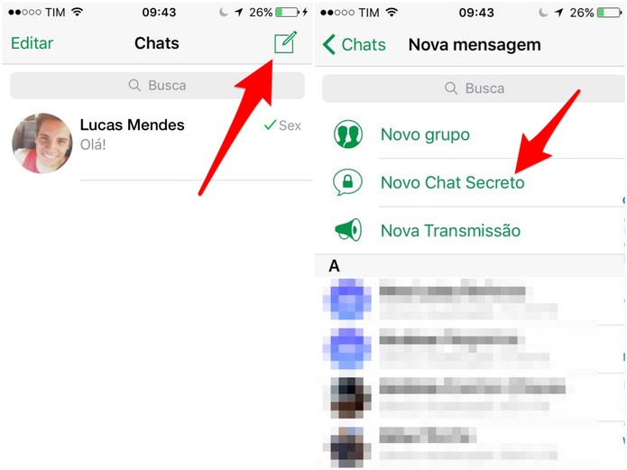 Clique no ícone de nova conversa e inicie um Novo Chat Secreto (Foto: Reprodução/Lucas Mendes)