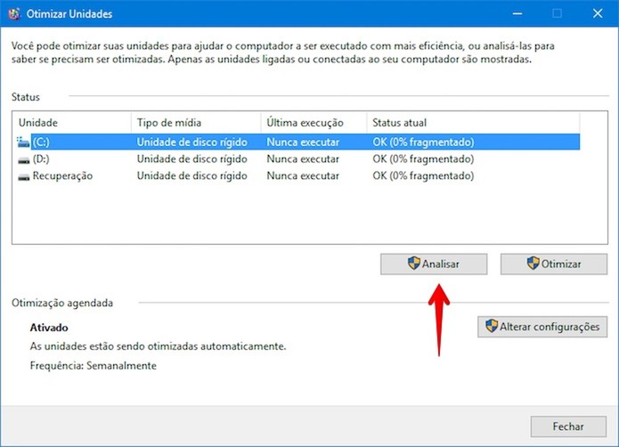 Desfragmente o HD do computador (Foto: Reprodução/Helito Bijora) Desfragmente o HD do computador (Foto: Reprodução/Helito Bijora)