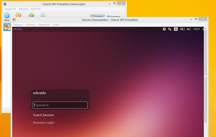 Ubuntu sendo executado dentro do VirtualBox, no Windows 8 (Foto: Reprodução/Edivaldo Brito)