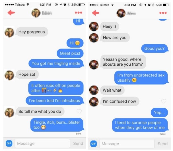 Investidas de usuários do Tinder sobre os perfis falsos