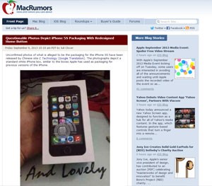 Site 'MacRumors' publicou suposta caixa do novo iPhone (Foto: Reprodução/Macrumors)