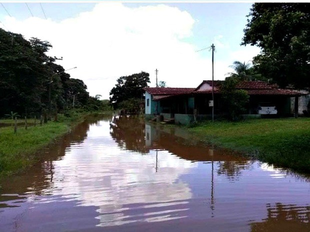 As chuvas das ltimas semanas causam transtornos aos moradores da comunidade rural Praia do Poo, em Santo Antnio de Leverger, a 35 km de Cuiab. Proprietrio de uma chcara localizada na comunidade, Robson Kemps disse que algumas propriedades esto ilhadas aps o nvel do Rio Cuiab ter subido de forma alarmante. O prefeito do municpio, Valdir Ribeiro, informou que a rea est sendo monitorada pela Defesa Civil e que a situao ainda no  de calamidade.  (Foto: Robson Kemps/ Arquivo pessoal)