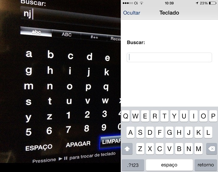 Usando o app Remote para digitar textos na Apple TV (Foto: Reprodução/Edivaldo Brito)