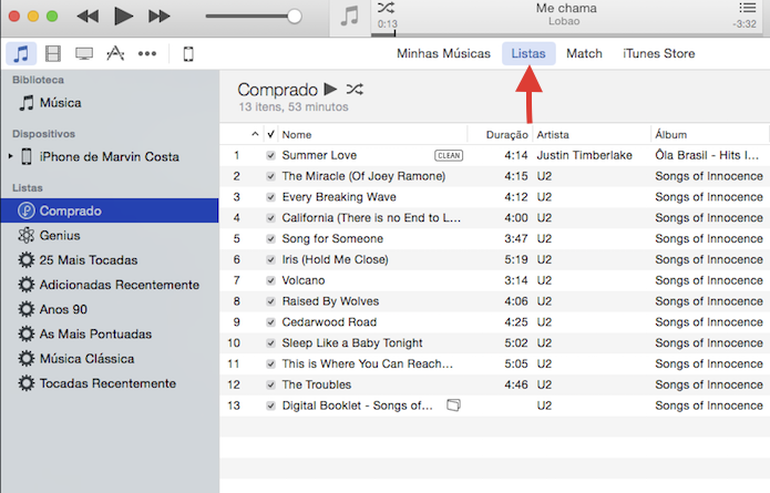 Acessando a visualização de listas do iTunes 12 (Foto: Reprodução/Marvin Costa)
