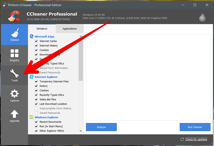 Abra o CCleaner e acesse o menu Tools (ferramentas) (Foto: Reprodução/Filipe Garrett)