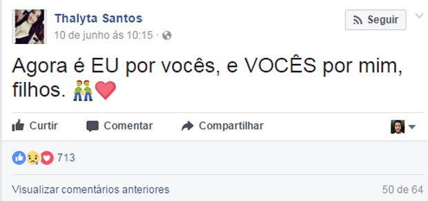 Thalyta Santos fala de separação de Pepê no Facebook (Foto: Reprodução/Facebook)
