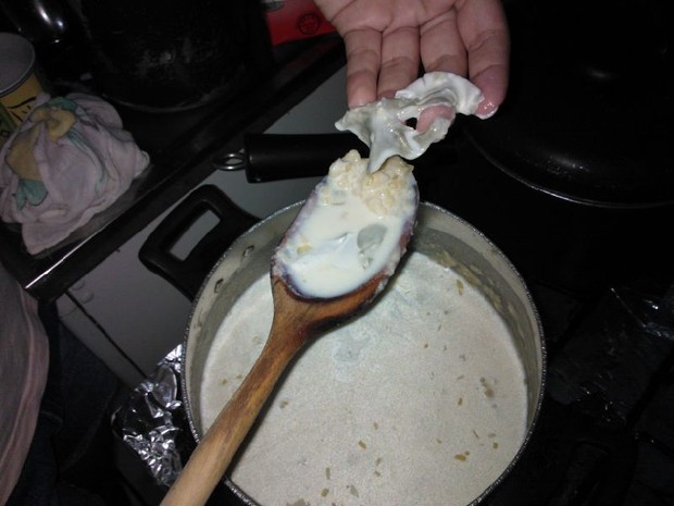Casal preparava o molho branco de uma lasanha quando percebeu a alteração no leite (Foto: Edson Franco/VC no G1)