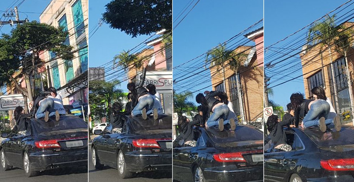 Jovens são flagradas sobre teto de carro em movimento em Sorocaba - Globo.com