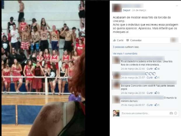 Torcida da Unicamp escreveu B-U-R-R-O na barriga (Foto: Reprodução/Facebook)