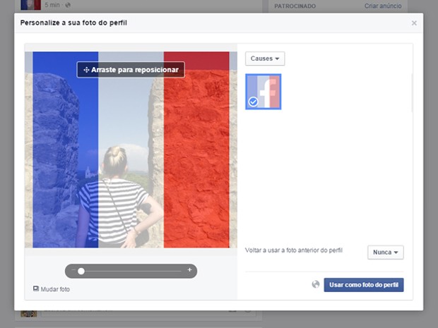 Facebook permite mudar foto para lembrar vítimas de atentados em Paris (Foto: Reprodução/Facebook)