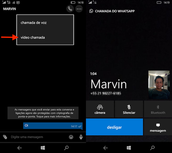 Videochamada no WhatsApp para Windows Phone (Foto: Reprodução/Marvin Costa)