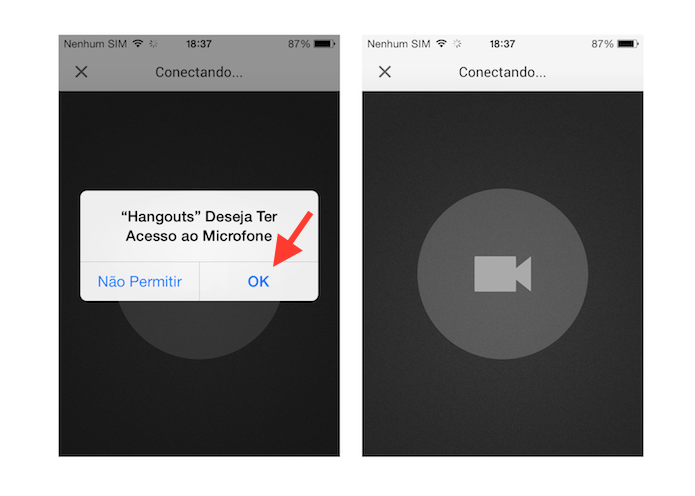 Permitindo a utilização do microfone do dispositivo e aguardando a chamada ser atendida no Hangouts pelo iOS (Foto: Reprodução/Marvin Costa)