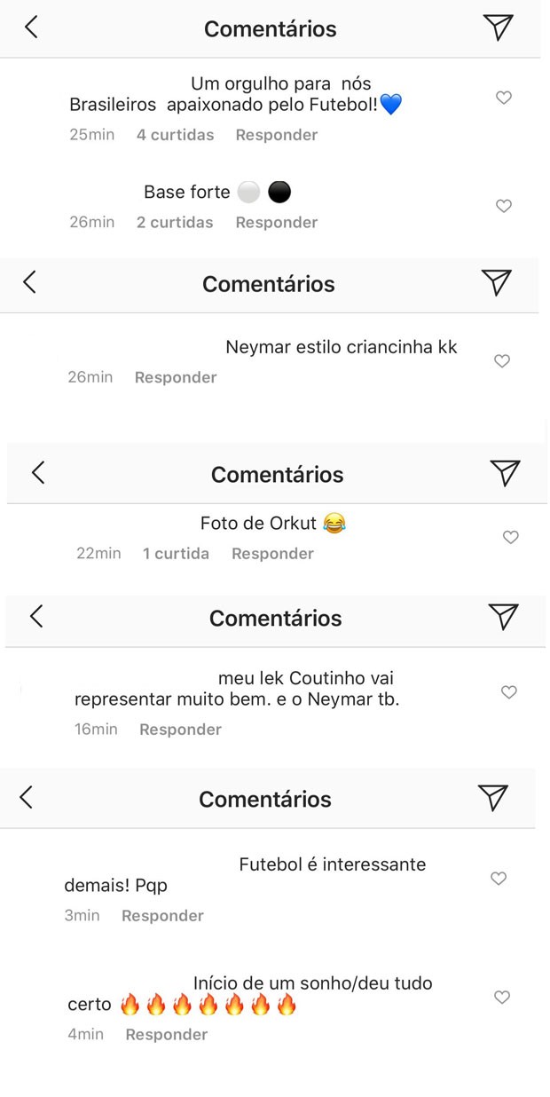 Fãs comentam final da Champions com Neymar e Coutinho (Foto: Reprodução/Instagram) Fãs comentam final da Champions com Neymar e Coutinho (Foto: Reprodução/Instagram)