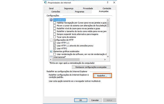 Clique no botão para redefinir as configurações do Internet Explorer (Foto: Reprodução/Barbara Mannara)