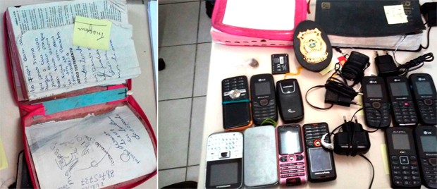 Além das bíblias com drogas dentro, vários aparelhos celulares foram apreendidos durante a revista (Foto: Divulgação/Coape)