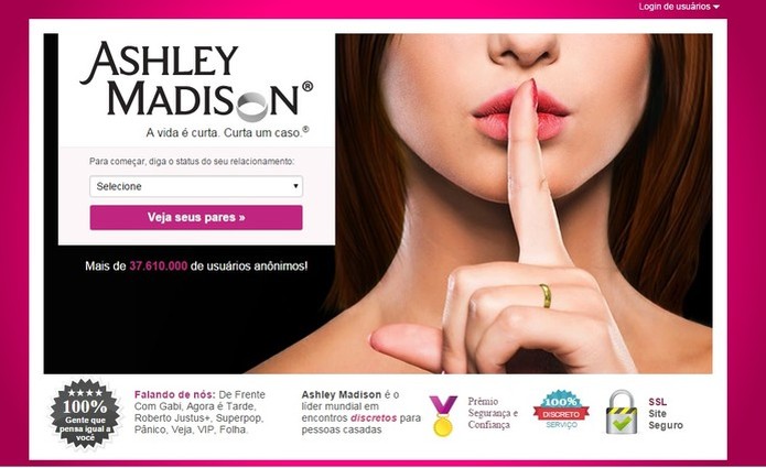 Ashley Madison apura se hackers têm informações reais ou não (Foto: Reprodução/Ashley Madison) (Foto: Ashley Madison apura se hackers têm informações reais ou não (Foto: Reprodução/Ashley Madison)) Ashley Madison apura se hackers têm informações reais ou não (Foto: Reprodução/Ashley Madison) (Foto: Ashley Madison apura se hackers têm informações reais ou não (Foto: Reprodução/Ashley Madison))