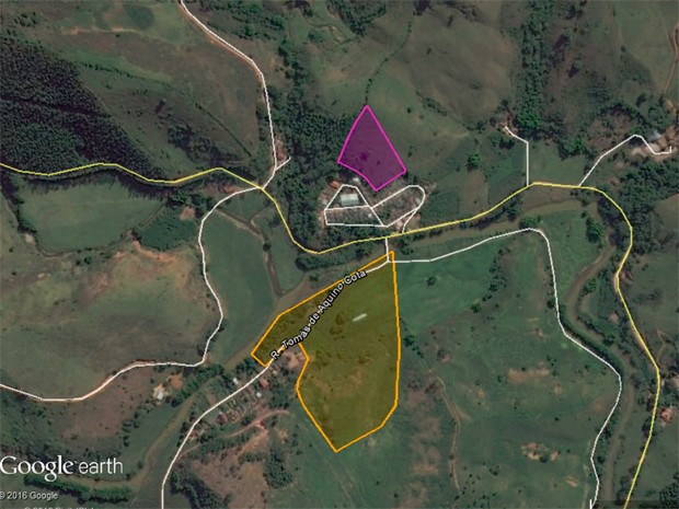 Mapa mostra terrenos que poderão abrigar novo distrito de Gesteira, em Barra Longa (Foto: Samarco/Divulgação)