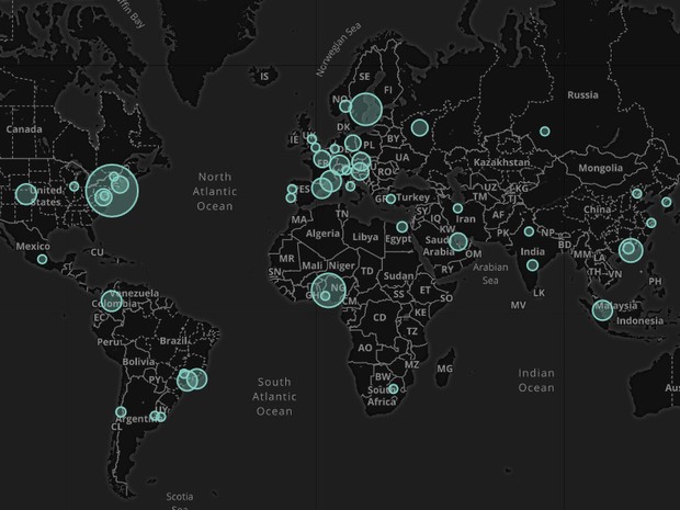 Mapa mostra todas as cidades em que projeto coletou amostras (Foto: Reprodução/Metasub)