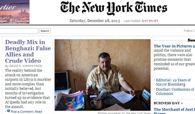 Site do jornal The New York Times com a matéria sobre o ataque a Benghazi no canto superior esquerdo. (Foto: Reprodução/Site The New York Times)