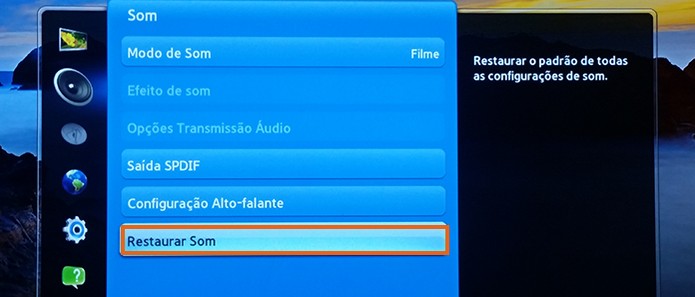 Selecione o botão para restaurar o som da Smart TV (Foto: Reprodução/Barbara Mannara)
