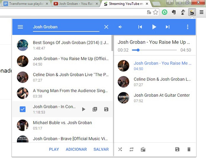 Streamus permite salvar lista de streaming e selecionar novas músicas (Foto: Reprodução/Barbara Mannara)