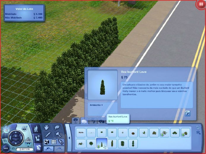 The Sims 3 No Futuro: Sobrepor arbustos cria uma cerca-viva (Foto: Reprodução/Lílian Moreira)